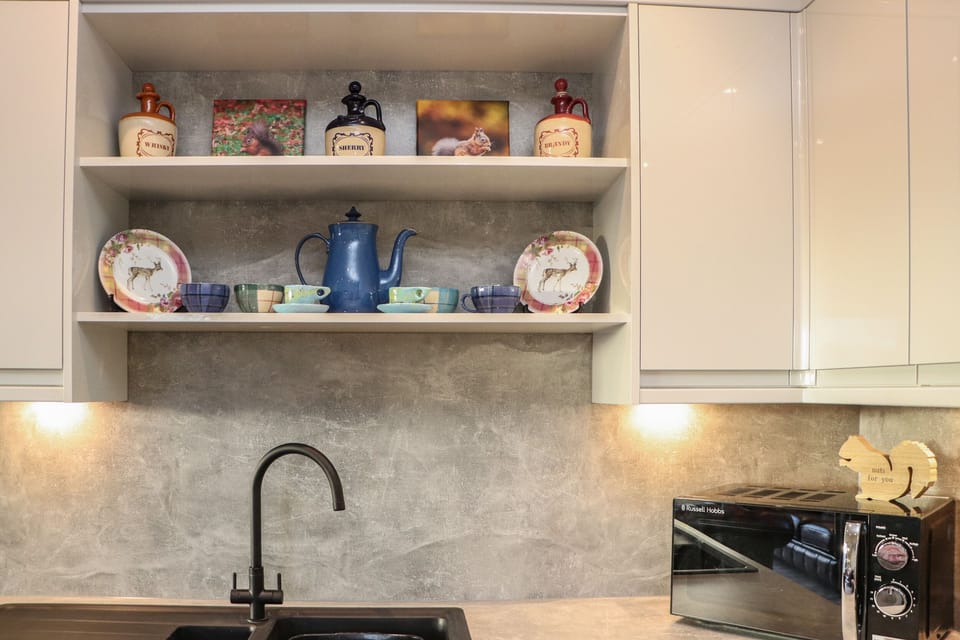 Fridge, dishwasher, electric kettle, toaster