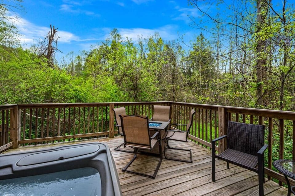 Enjoy the privacy of the relaxing hot tub.