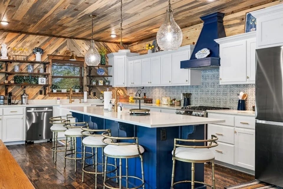 Create lasting memories in our cabin kitchen as friends and family gather around the island for drinks and lively conversation