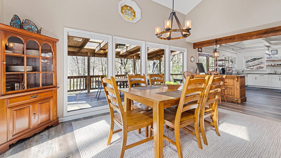 The open-concept kitchen/dining room. The table extends to seat 12.