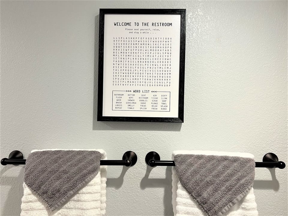 We provide towels for your stay in our stylish bathroom.