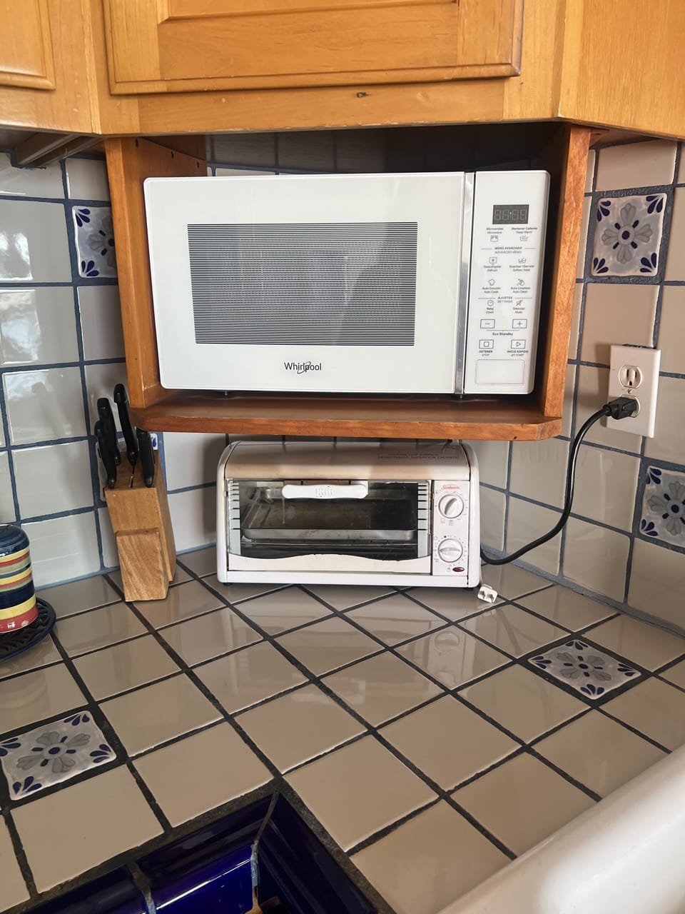 Microwave and toaster oven. 