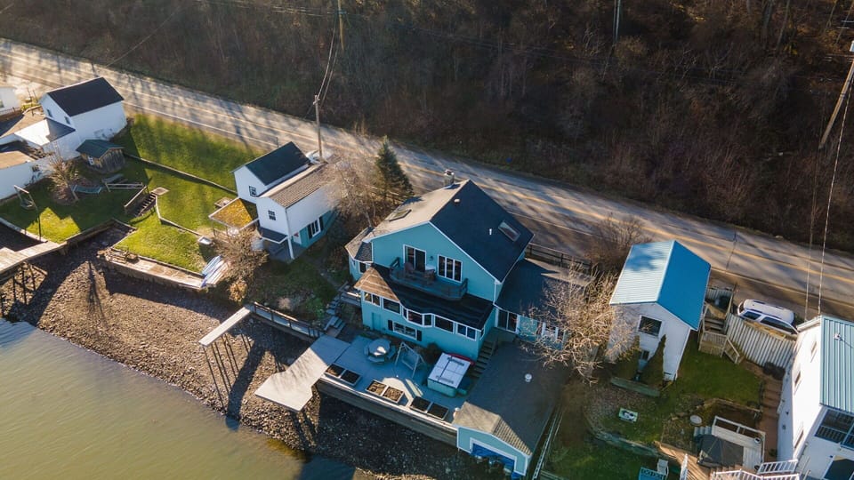 Aerial view of house during off-peak season.