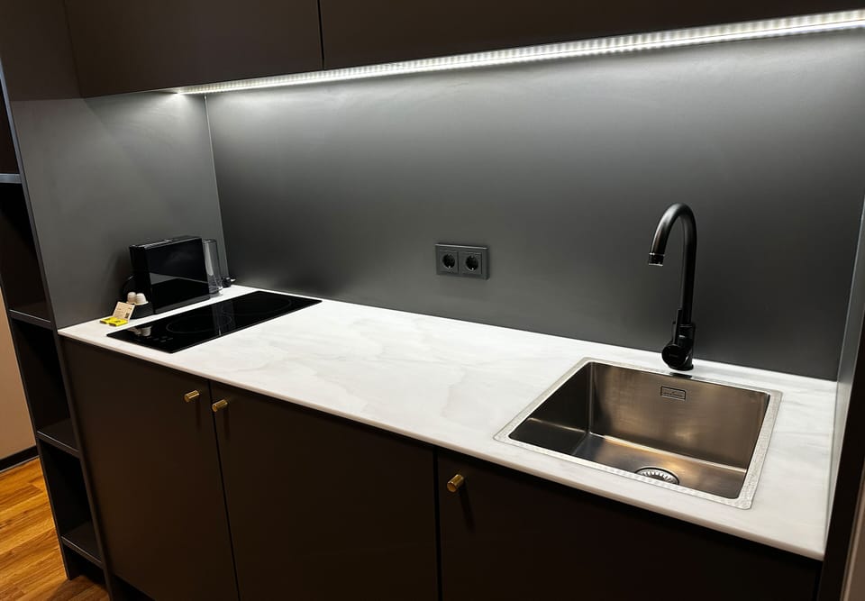 Microwave, stovetop, dishwasher, electric kettle
