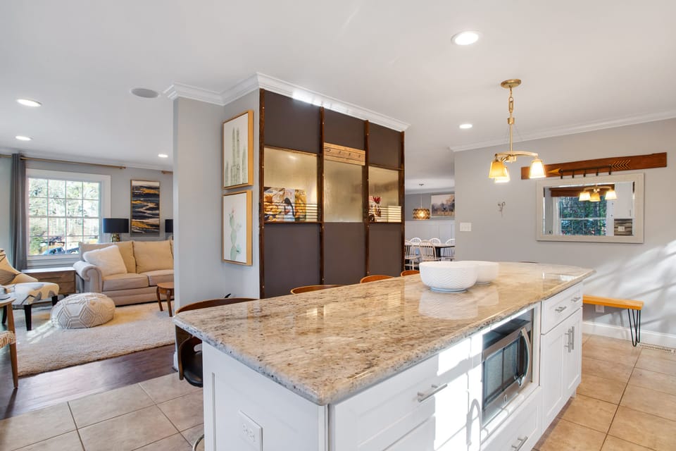 Kitchen with view of living room