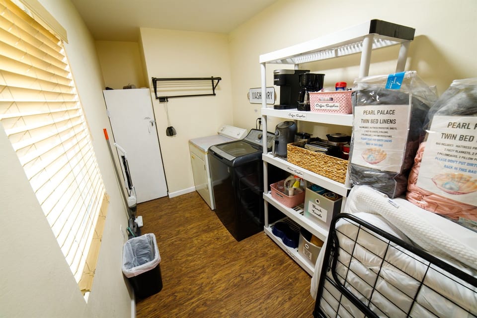 The Pearl Palace comes with a laundry room with in unit laundry as well as supplies you may need during your stay.