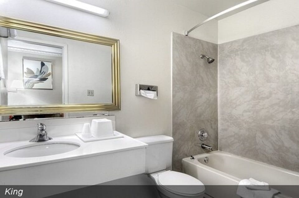 Room, 1 Queen Bed, Non Smoking | Bathroom | Combined shower/tub, free toiletries, hair dryer (on request), towels