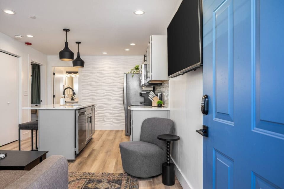 Well-appointed 2 bedroom condo with modern finishes, Smart TVs, a pullout couch, and all the supplies you'll need in a central location.