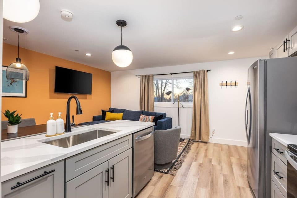 Fully-stocked, updated kitchen with all the supplies you could need to enjoy a meal at home.