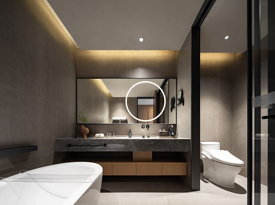 Exclusive Room, 1 King Bed, Courtyard View | Bathroom | Separate tub and shower, rainfall showerhead, free toiletries