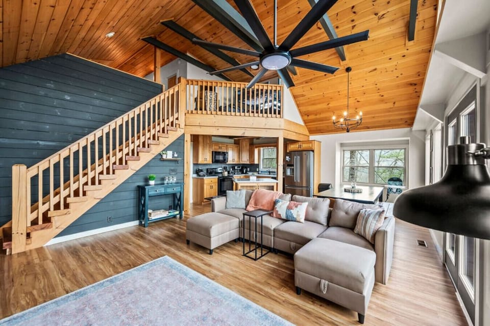 Spacious main level living area provides a convenient layout with living room, dining area, and kitchen all located together.