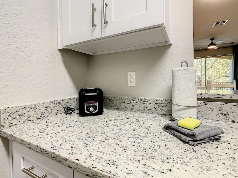 Counter space with additional appliances for your use.