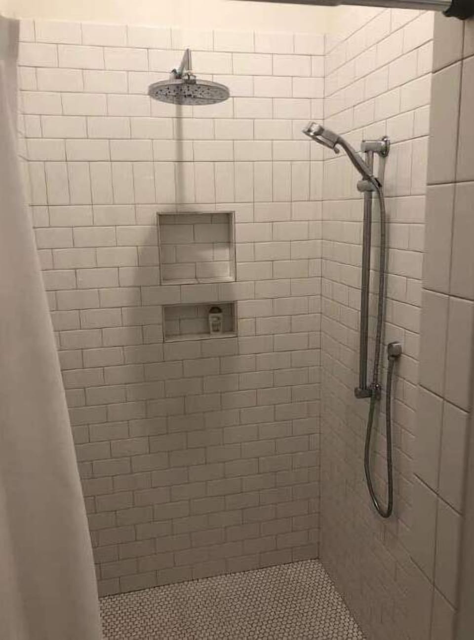 Large Standup shower with rain-head and adjustable handheld showerhead 