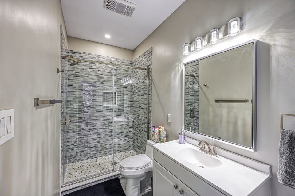 Gorgeous, remodeled master bathroom. Essentials provided.