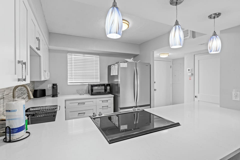 Kitchen counter with pendant lighting