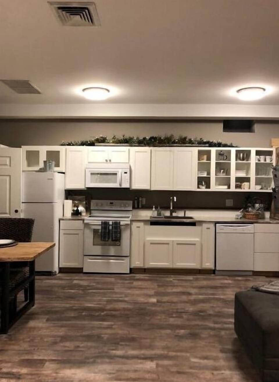 A furnished kitchen is there too for snacks or meals.