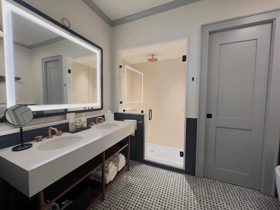 Standard Double Room, 2 Queen Beds | Bathroom | Hair dryer, bathrobes, towels, soap