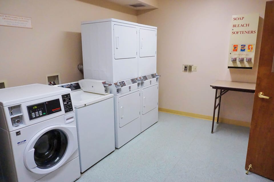 Coin operated laundry facility provide for guest on the 4th floor on each wing near the elevator