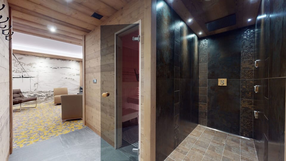 Chalet Praline, sauna, hydromassage shower and wellness area