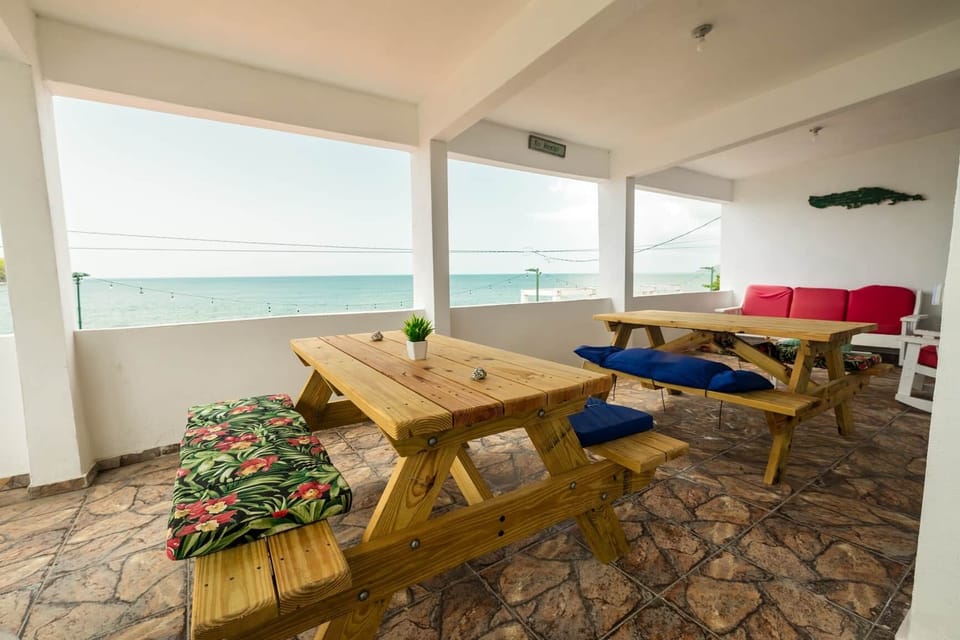 Access to private terrace with benches and uninterrupted view to Esperanza bay.