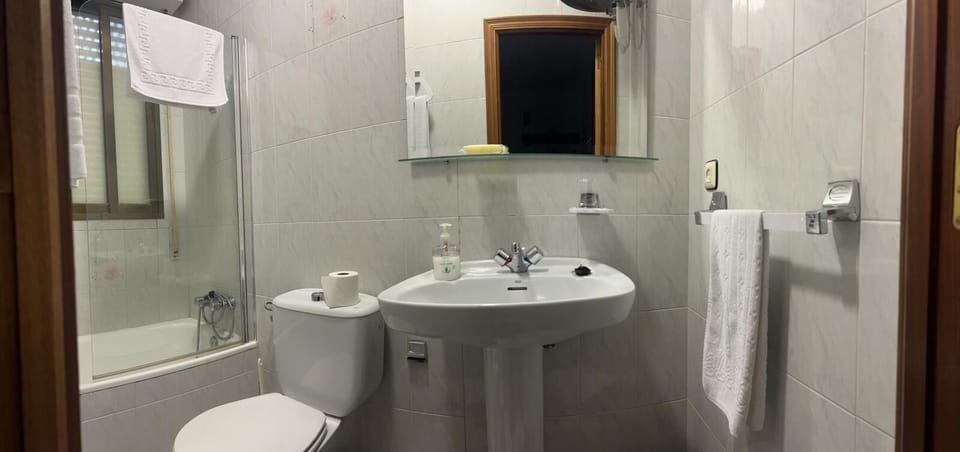 Bathtub, bidet, towels, soap