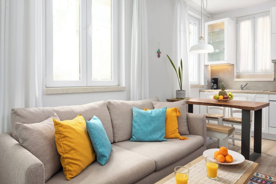 "Unwind on the plush sofa and catch up on your favorite book or TV show."