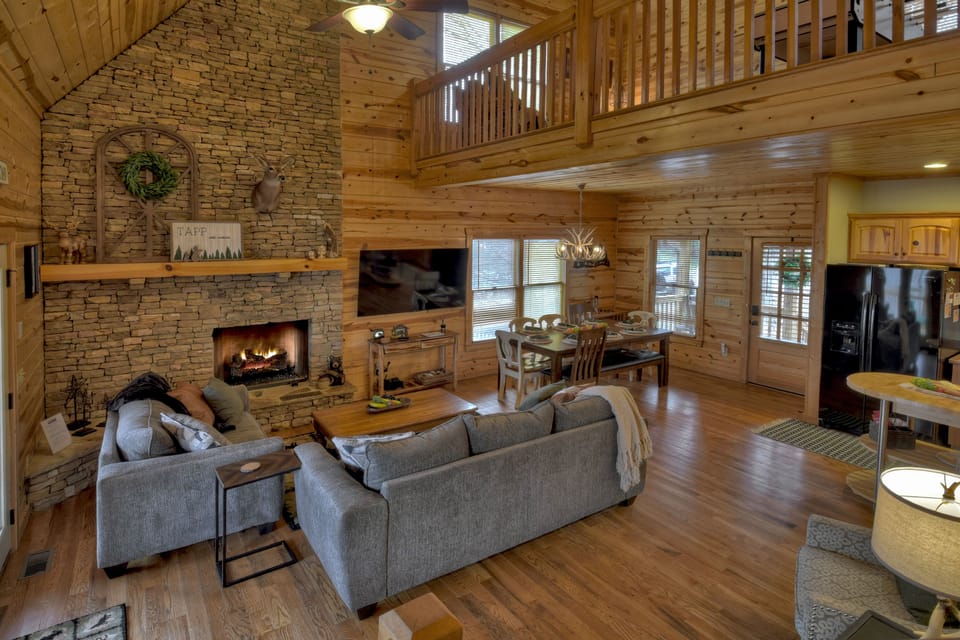 Comfy family room with TV and fireplace