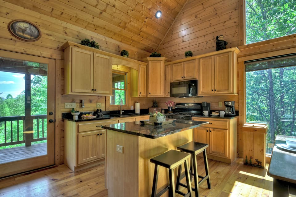 Fully stocked kitchen at this luxury cabin rental