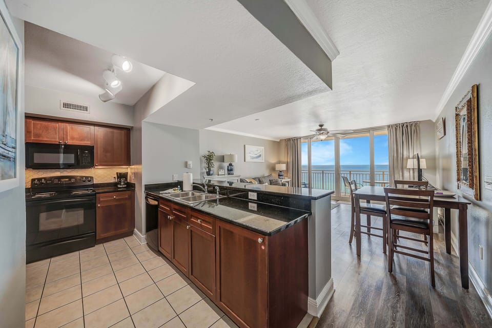 Fully stocked kitchen.
