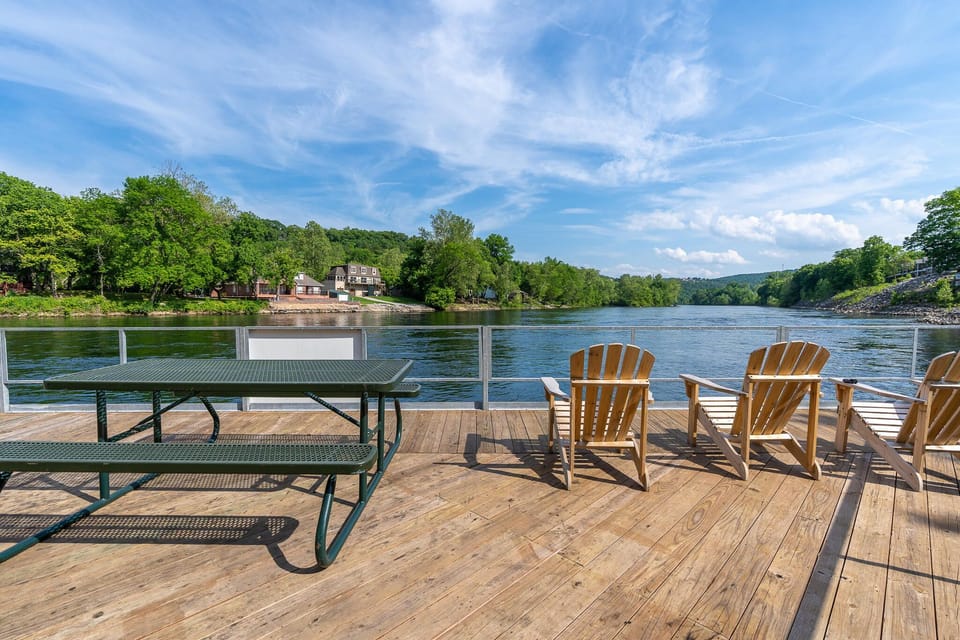 Relax in style at Fall Creek Marina with our comfortable chairs, the perfect spot to unwind and soak in the beauty of the lake.