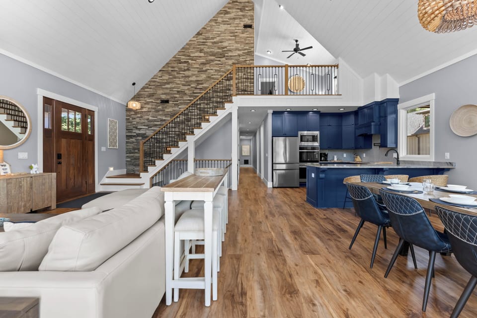 Bar behind the living area with seating for 3. 
