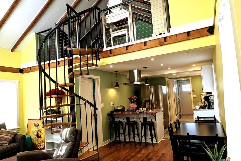 Front Cottage Living Room, Loft Guest Bedroom & Kitchen.