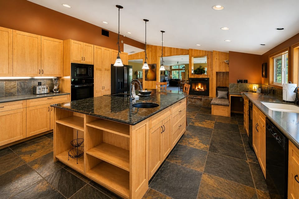 Large chef's kitchen for meal prep and gathering