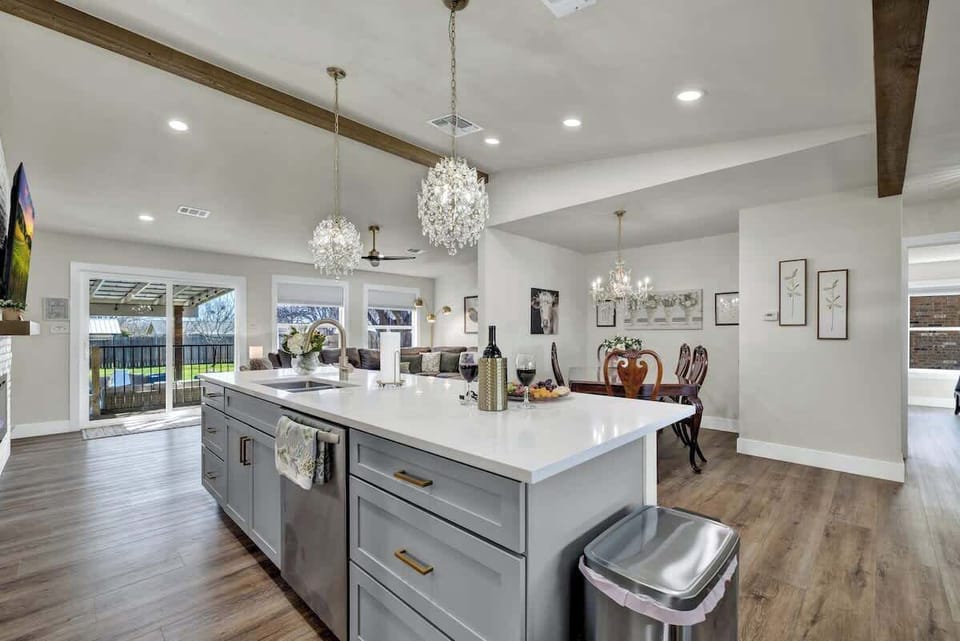 Kitchen island with top of the line appliances.