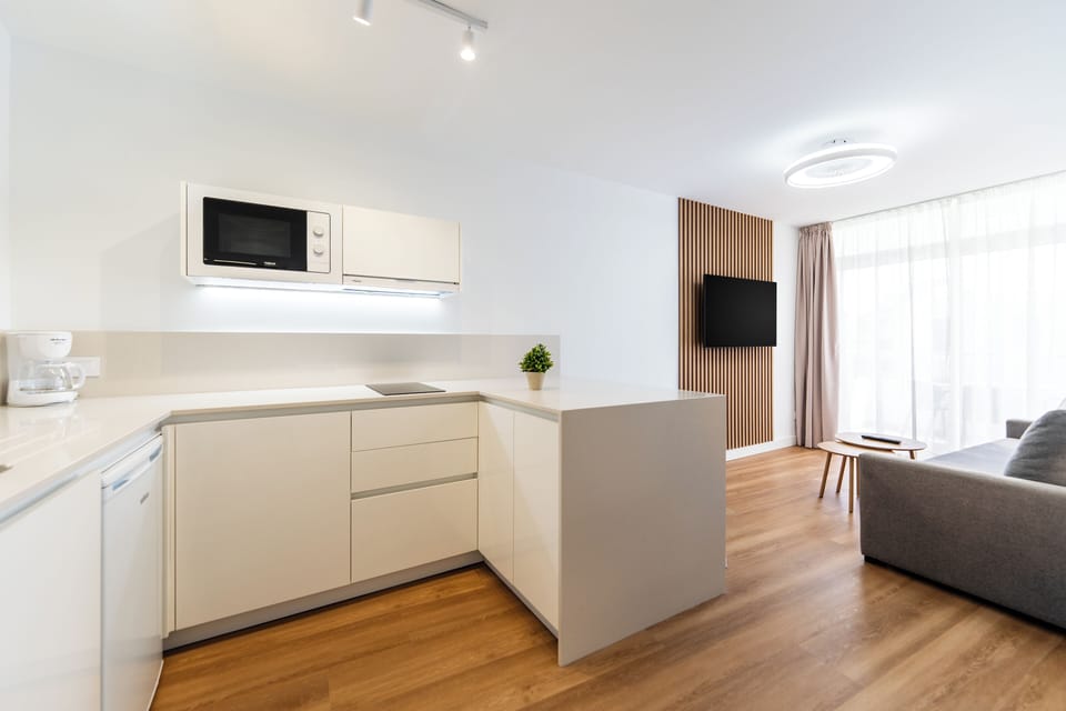 Fridge, microwave, electric kettle