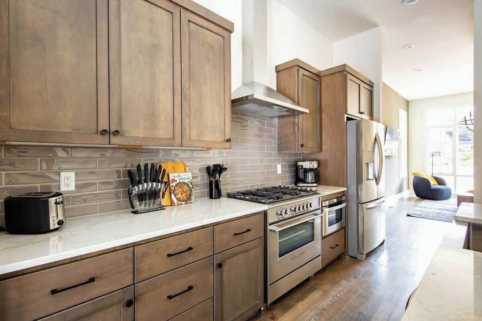 Kitchen with stainless steel appliances for all your cooking needs.