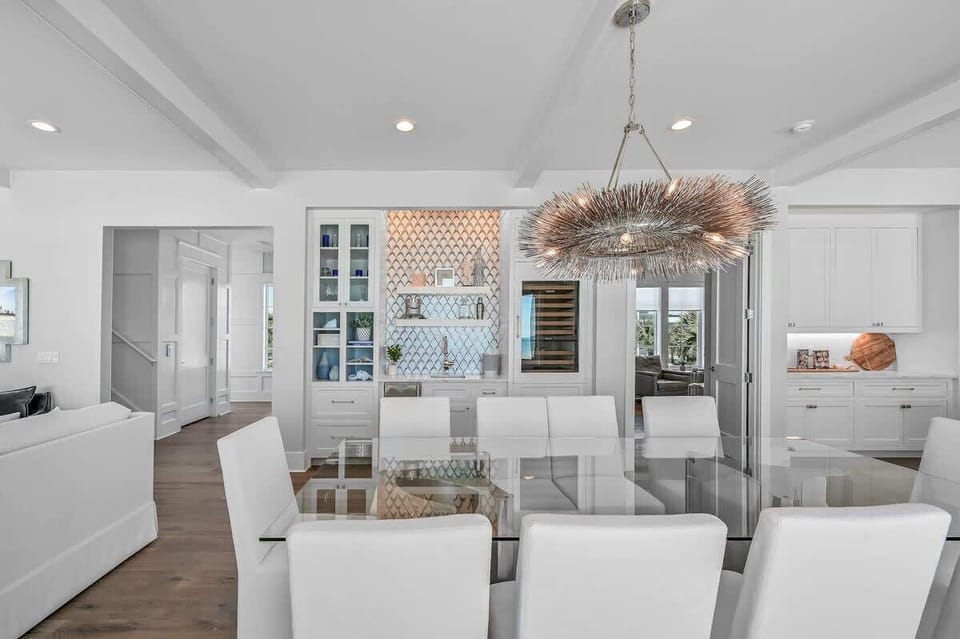 Wet bar offers a wine fridge and ice maker- perfect for preparing cocktails!