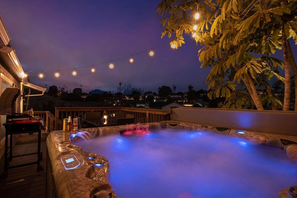 Enjoy a relaxing soak in the private hot tub.