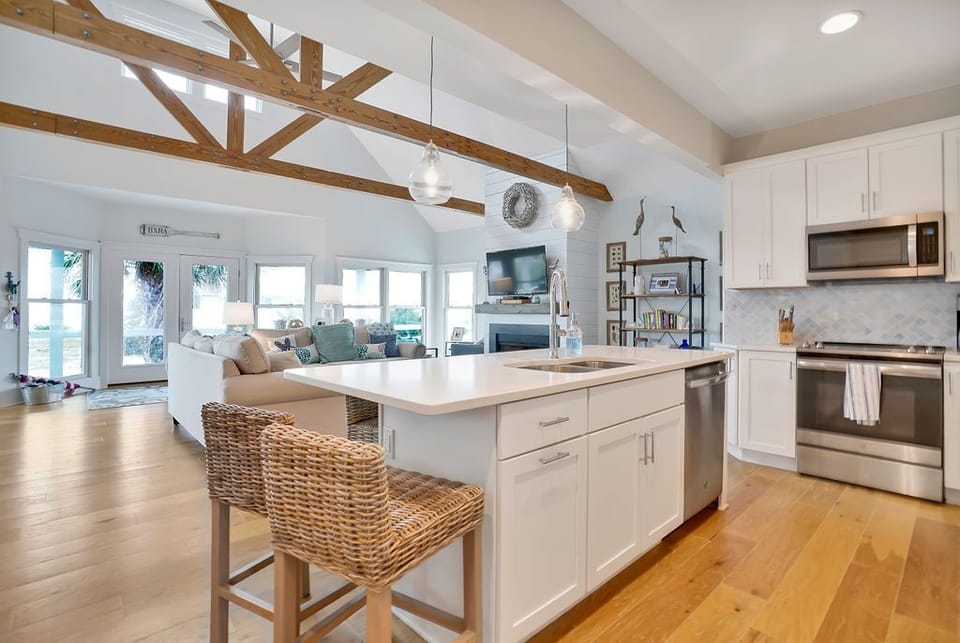 Kitchen looking toward ocean