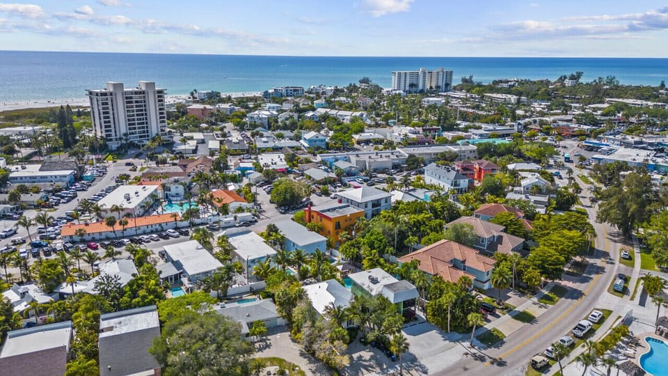 Looking west towards the golf, Vacation Rental is the orange building