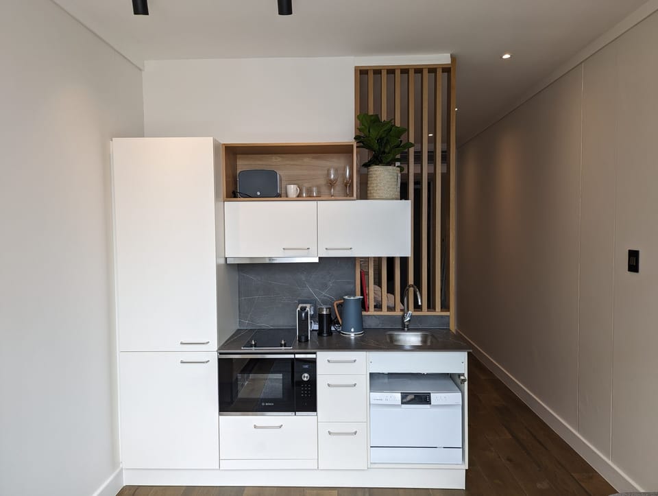 Luxury Studio, City View | Private kitchen | Full-size fridge, microwave, stovetop, dishwasher