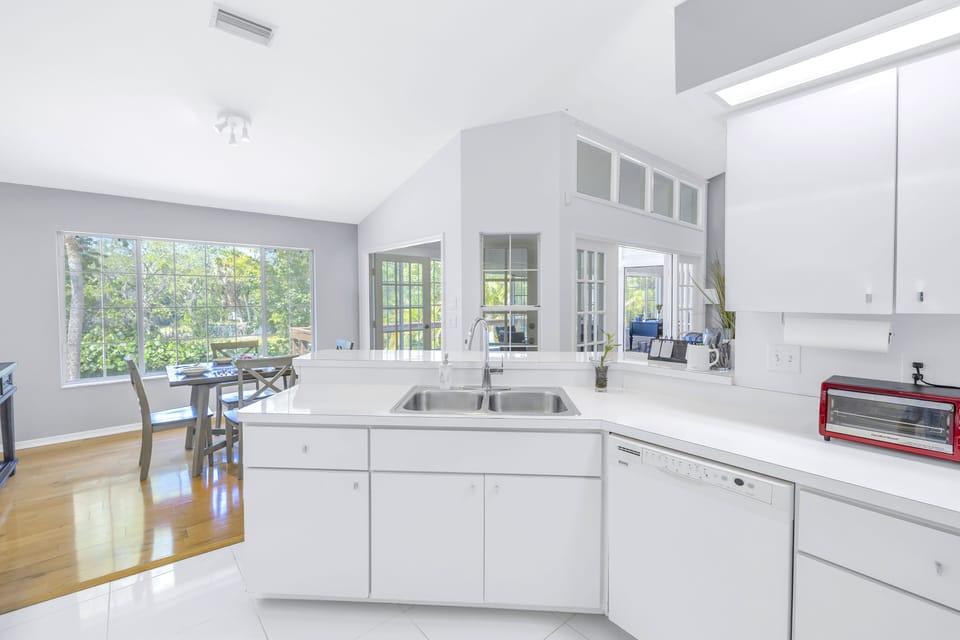 Large kitchen with all major and minor appliances, and lots of counter space.