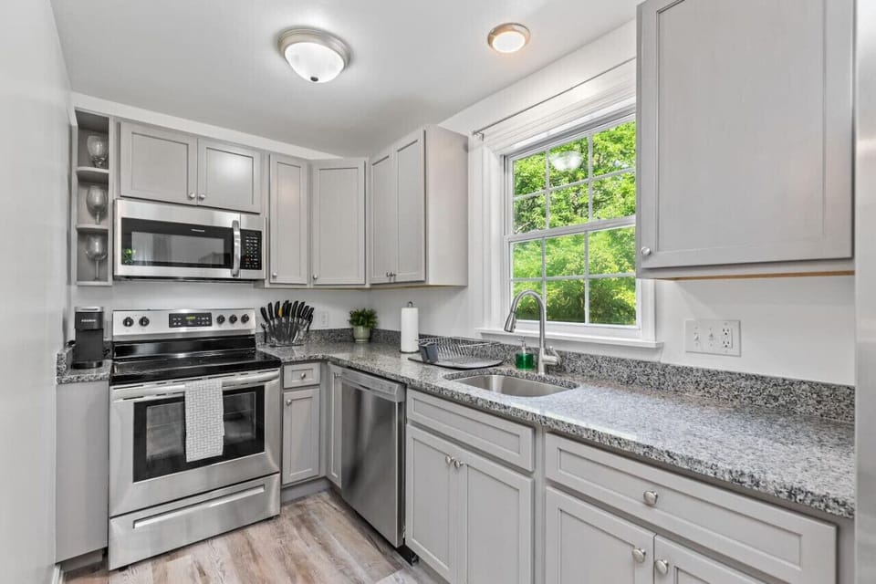 Enjoy the benefits of our newly remodeled and updated kitchen, equipped with a variety of nifty cooking appliances and tools to enhance your culinary experience.