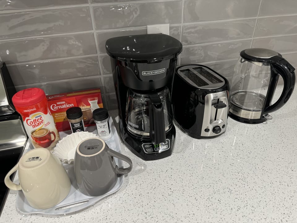 Enjoy complimentary coffee and hot chocolate, salt and pepper.