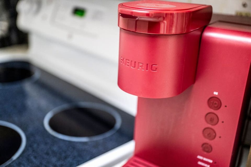 But first, coffee. A Keurig is provided for your morning cup of coffee.