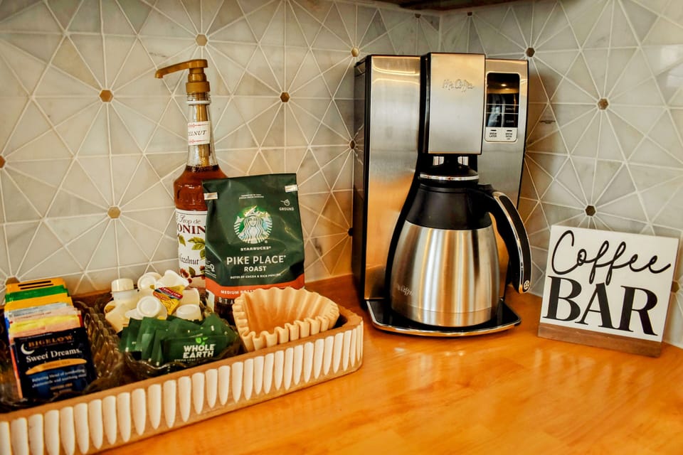 Fully stocked coffee bar to brighten your mornings!