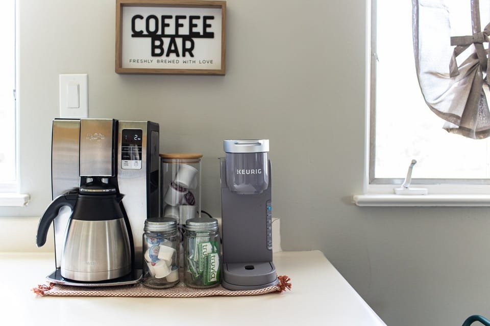 We love coffee!  For tea lovers, we provide green tea and a kettle