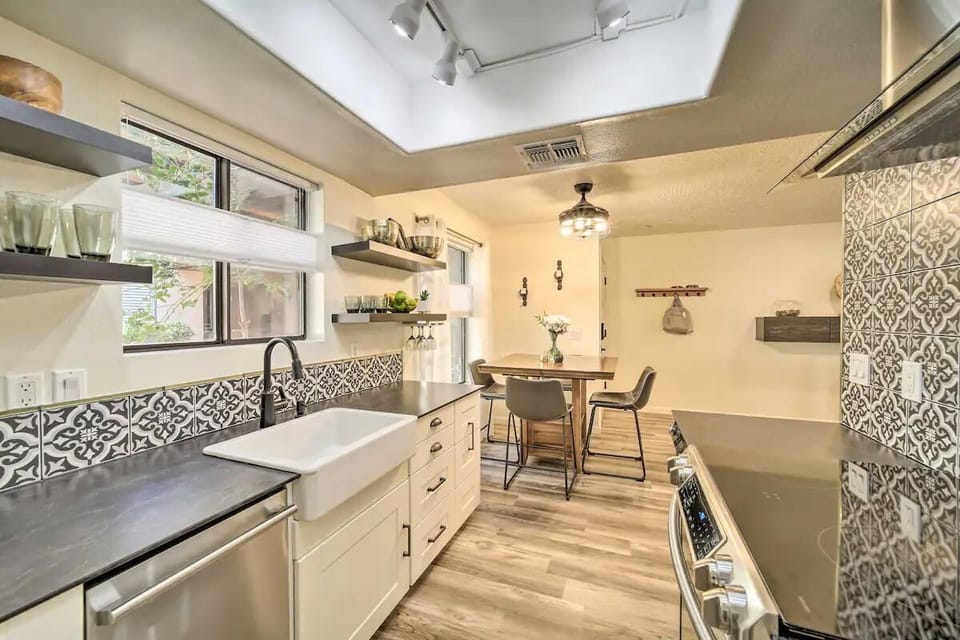 Dishwash, Hidden Fridge, Hidden Trash, Farm Sink, Convection Stove, Microwave.