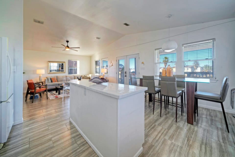 Dining area is located next to the kitchen.