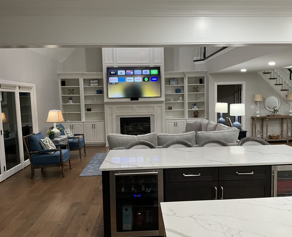 Large Open Living Room with Island Bar
